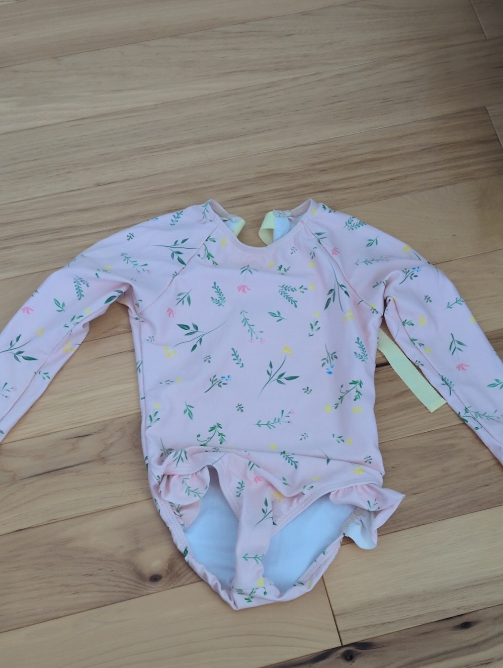 Girls' Pink Floral Long-Sleeve Rashguard Swimsuit